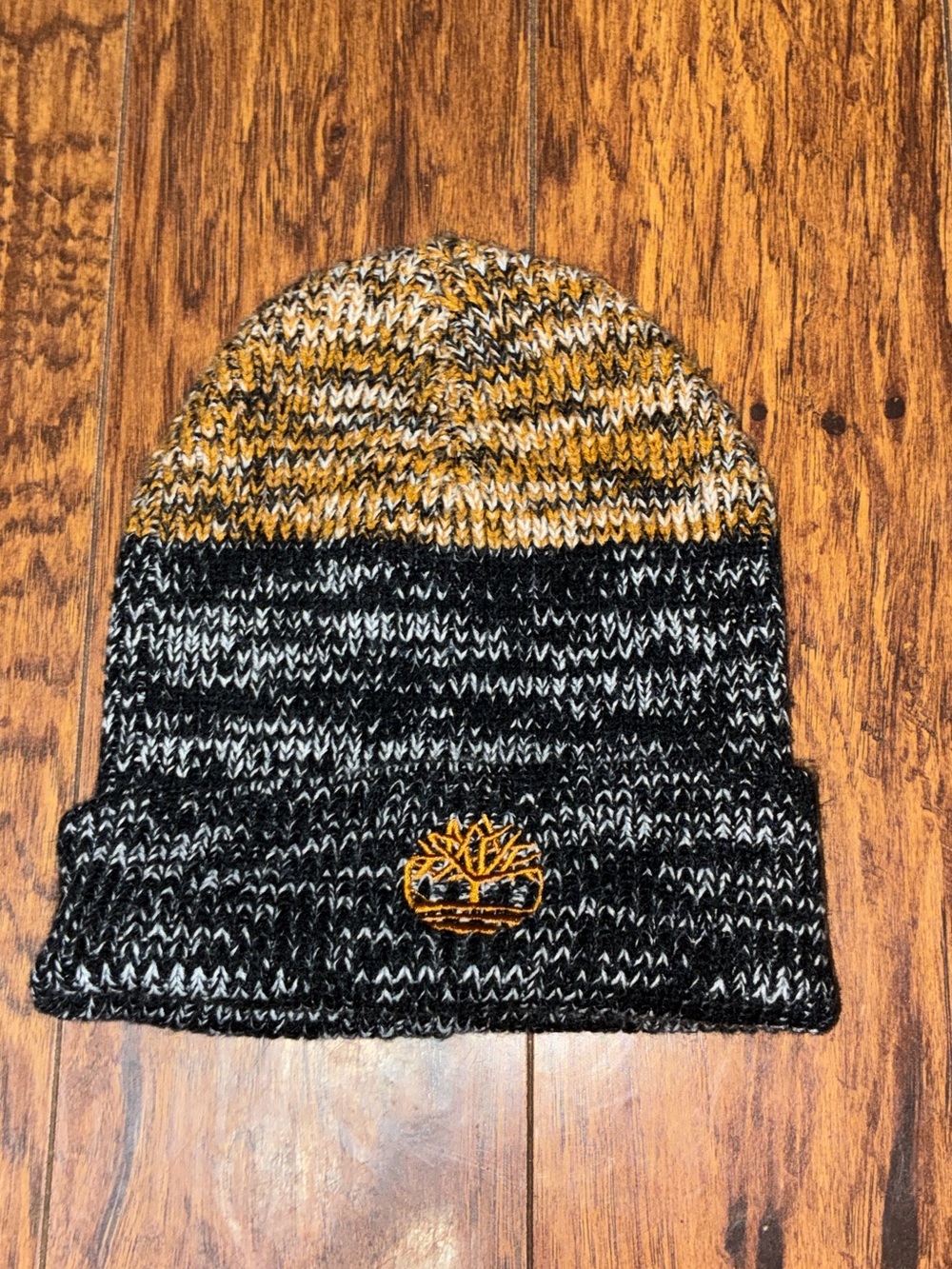 Timberland Black and Mustard Marled Knit Beanie